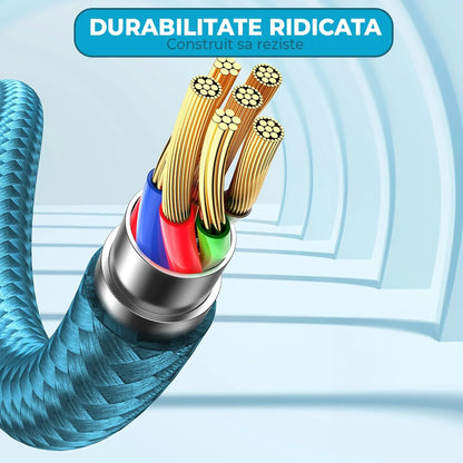 Cablu de Incarcare 6 in 1, Timebox, Fast Charge 100W, 1m, USB si USB-C la Type-C, Lightning, MicroUSB, Turcoaz - 221.ro