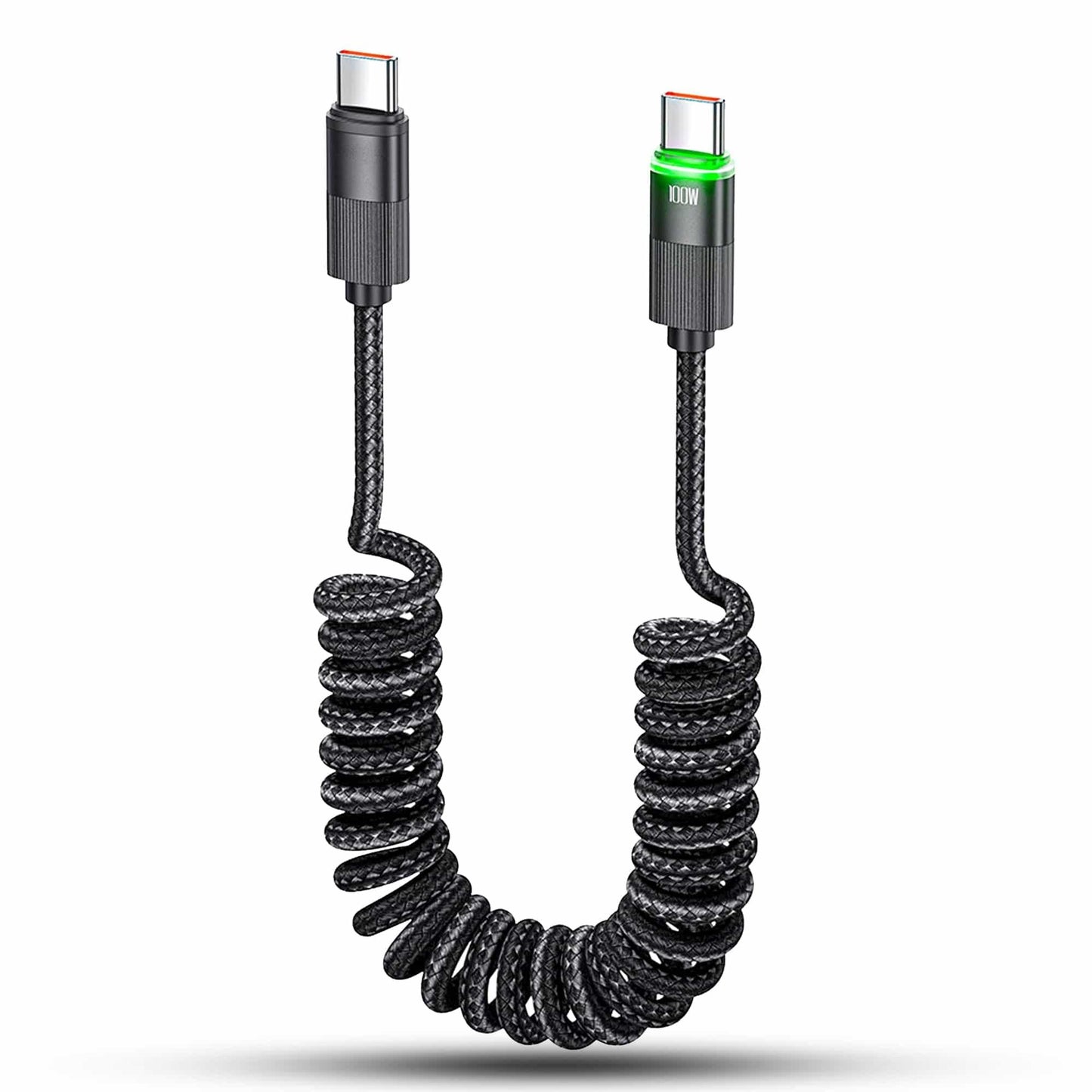 Cablu de Incarcare si Transfer de Date 100W, Timebox, Fast Charge, 480Mbps, 1,8m, LED Inteligent, Nylon, USB-C la Type-C, Negru - 221.ro