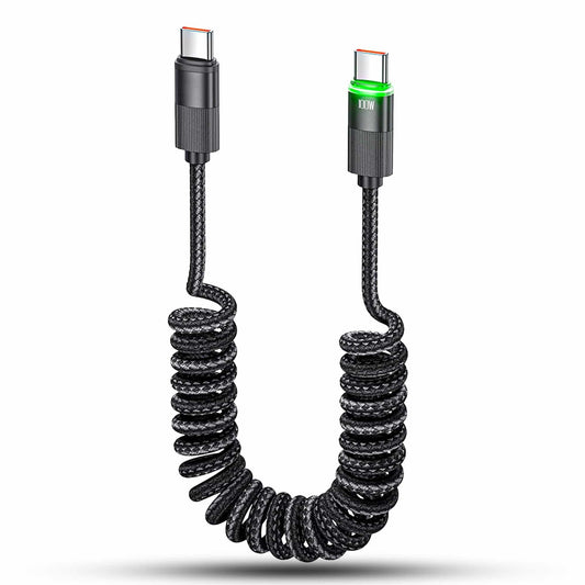 Cablu de Incarcare si Transfer de Date 100W, Timebox, Fast Charge, 480Mbps, 1,8m, LED Inteligent, Nylon, USB-C la Type-C, Negru - 221.ro