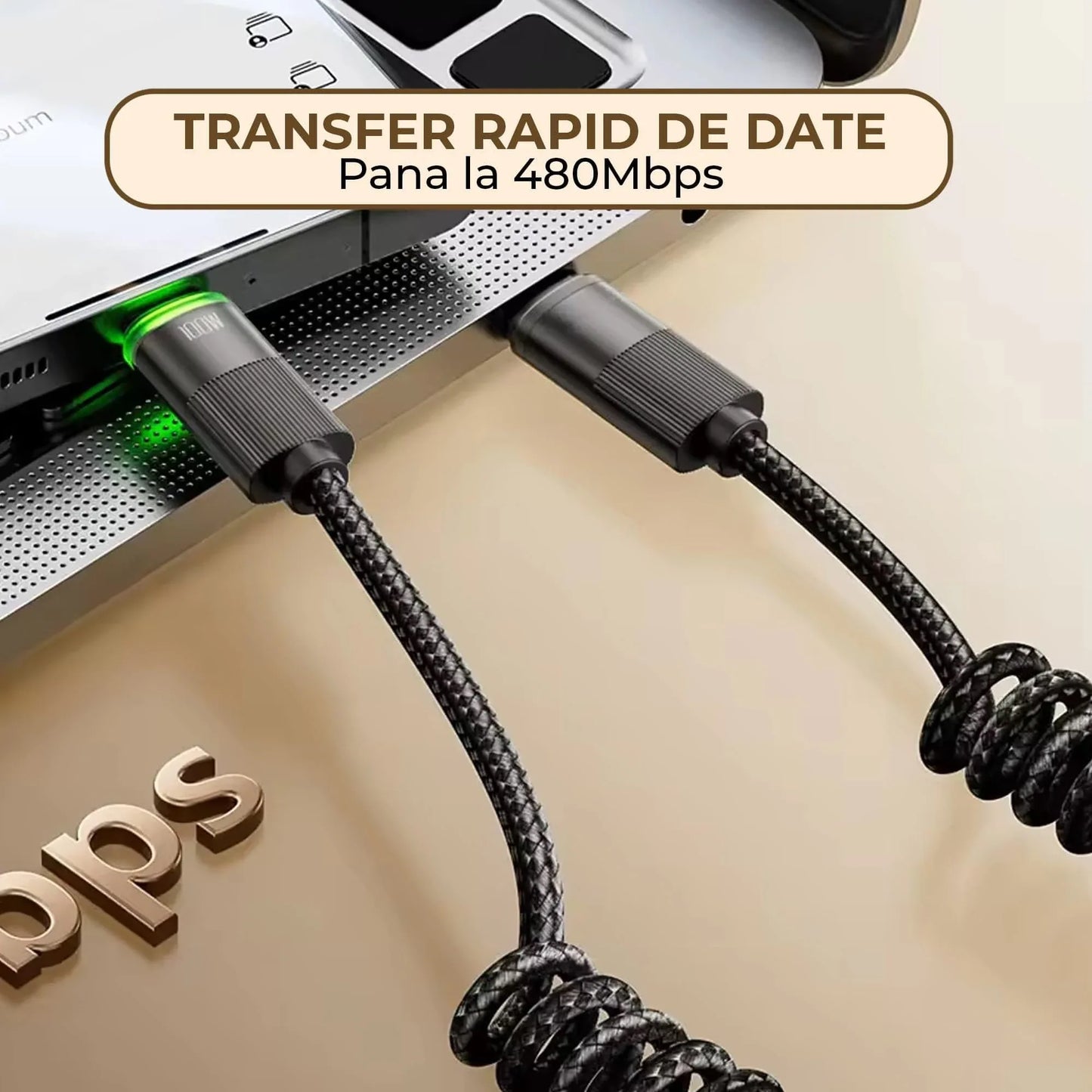 Cablu de Incarcare si Transfer de Date 100W, Timebox, Fast Charge, 480Mbps, 1,8m, LED Inteligent, Nylon, USB-C la Type-C, Negru - 221.ro