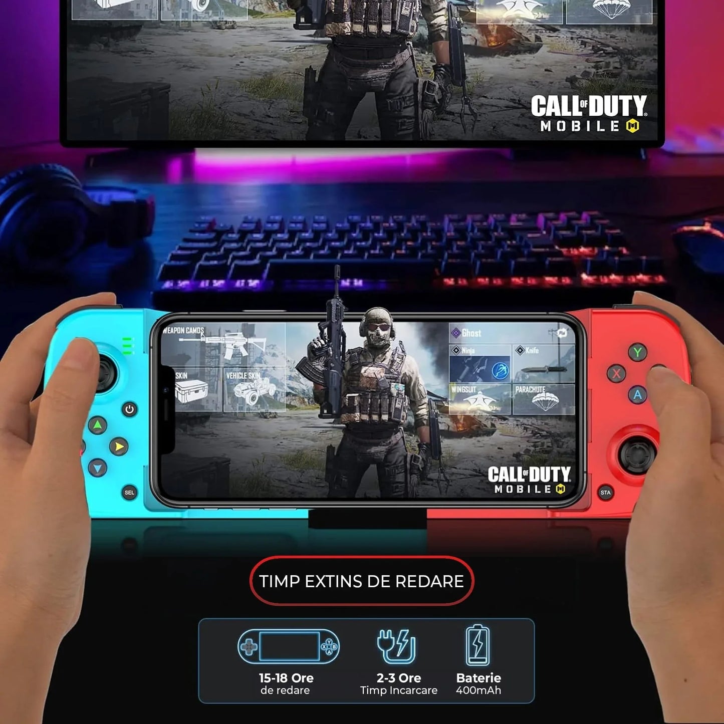 GamePad Controller Gaming pentru telefon Android, iOS, Nintendo Switch, Rosu