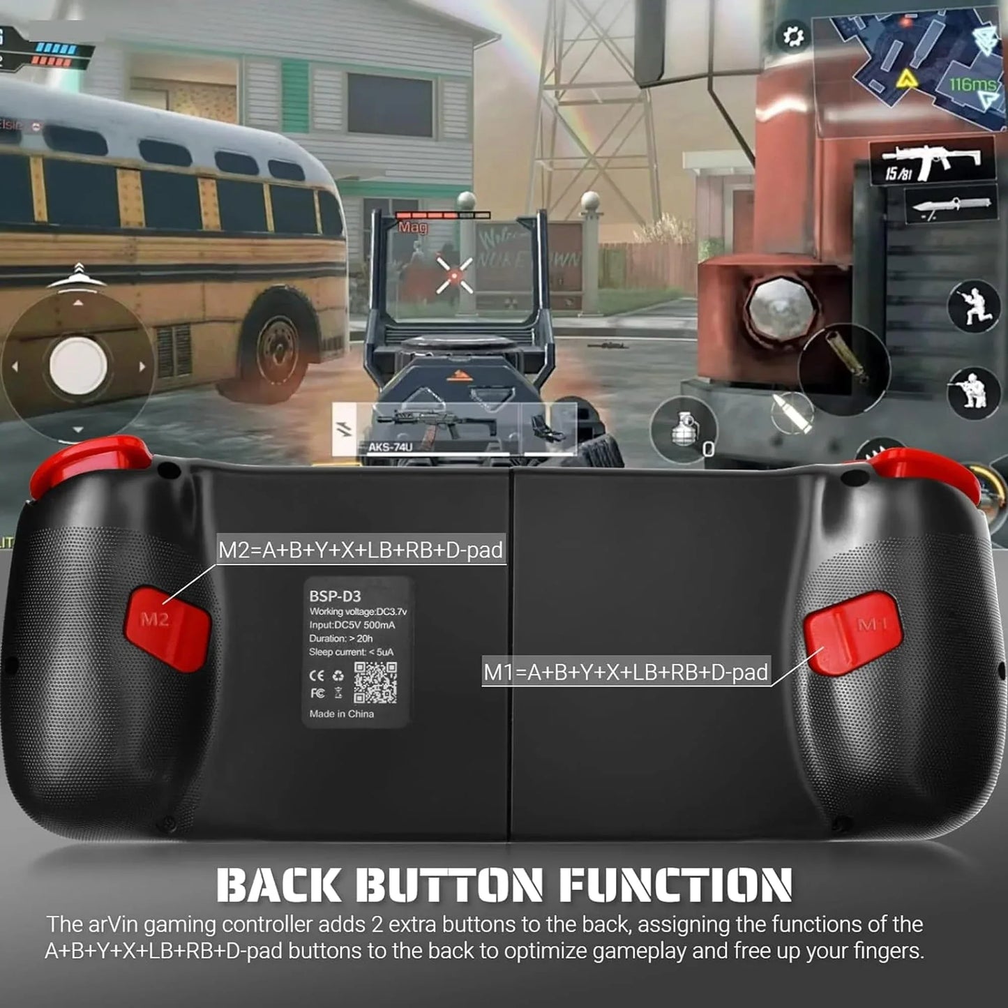 GamePad Controller Gaming pentru telefon Android, iOS, Nintendo Switch, Rosu
