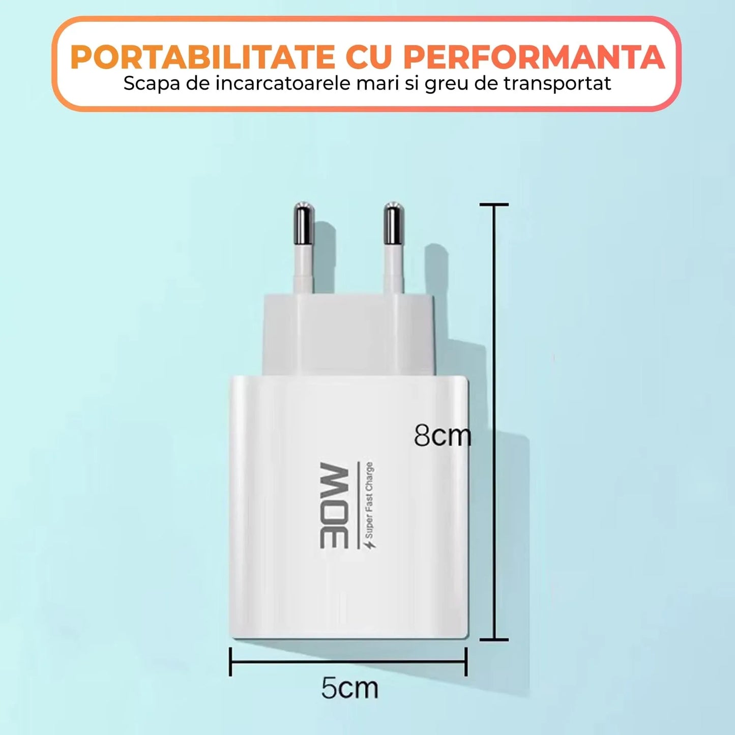 Incarcator Retea Timebox, 3 Porturi, 30W, 1 x Type-C, 1 x USB, Alb