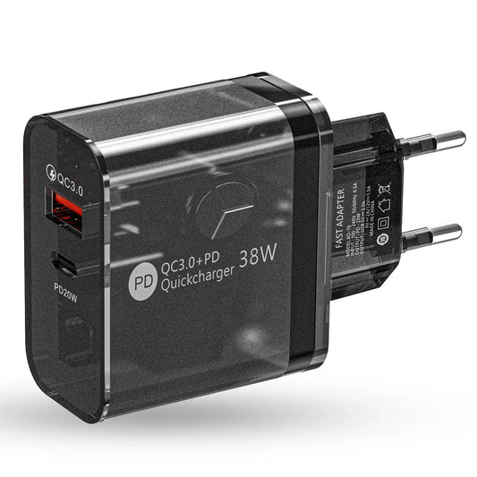 Incarcator Retea Timebox, 2 Porturi, 38W, 1 x Type-C, 1 x USB , C 3, Negru