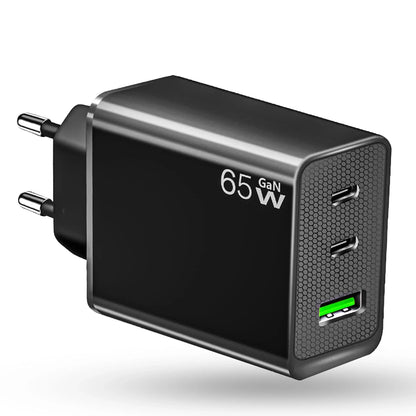 Incarcator Retea Timebox, 3 Porturi, 65W, 2 x Type-C, 1 x USB, Negru