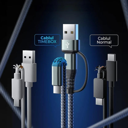 Cablu de incarcare 2 in 1 si transfer de date Fast Charge 65W, 2m, USB-C, Negru
