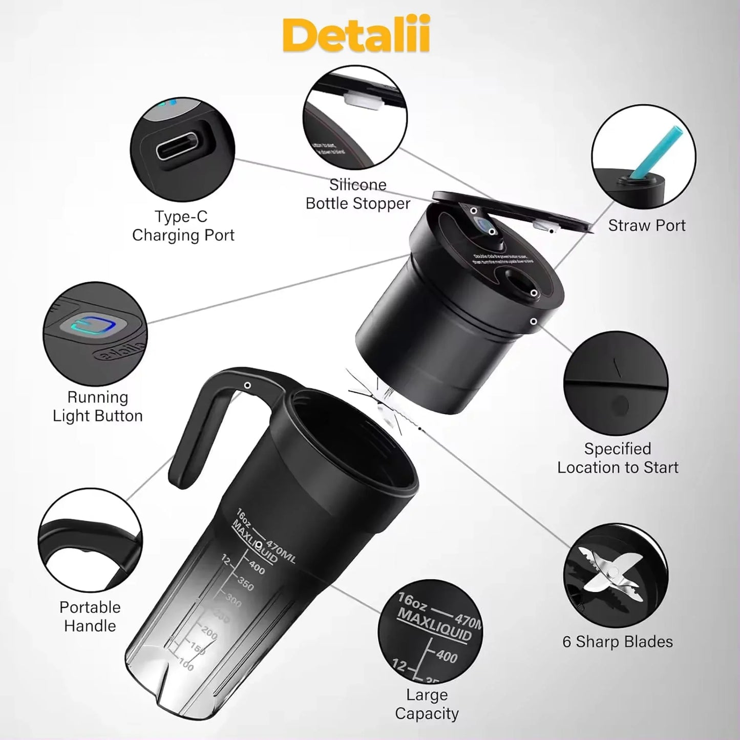 Mini blender electric Timebox, compact, multifunctional, Negru