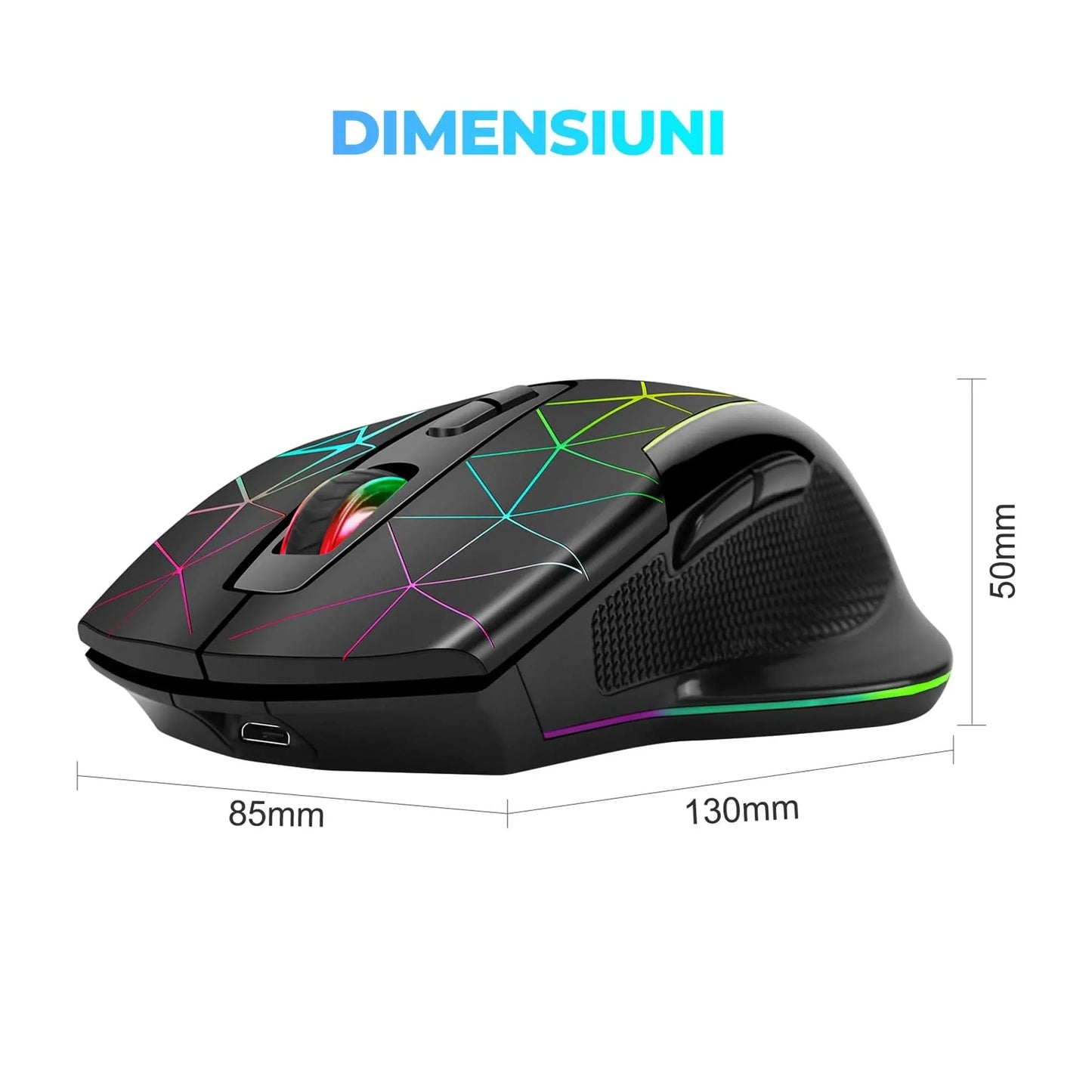 Mouse gaming Wireless cu Jiggler Timebox, 1600DPI, USB Reciver, RGB Led, Negru