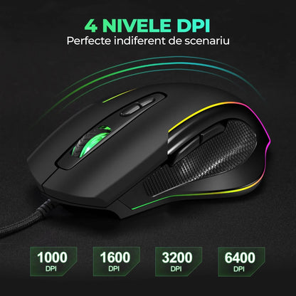 Mouse gaming Jiggler Timebox, RGB, 3 trepte DPI, USB, 4 GHz, RGB Led, Negru
