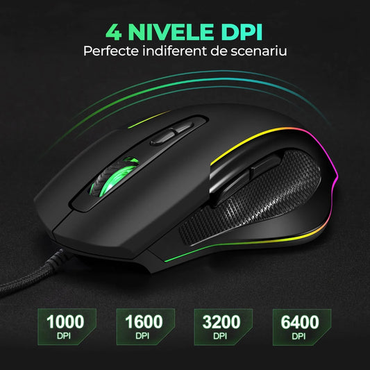 Mouse gaming Jiggler Timebox, RGB, 3 trepte DPI, USB, 4 GHz, RGB Led, Negru