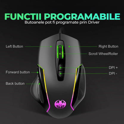 Mouse gaming Jiggler Timebox, RGB, 3 trepte DPI, USB, 4 GHz, RGB Led, Negru