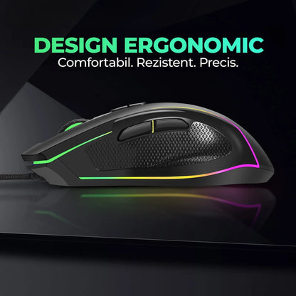 Mouse gaming Jiggler Timebox, RGB, 3 trepte DPI, USB, 4 GHz, RGB Led, Negru