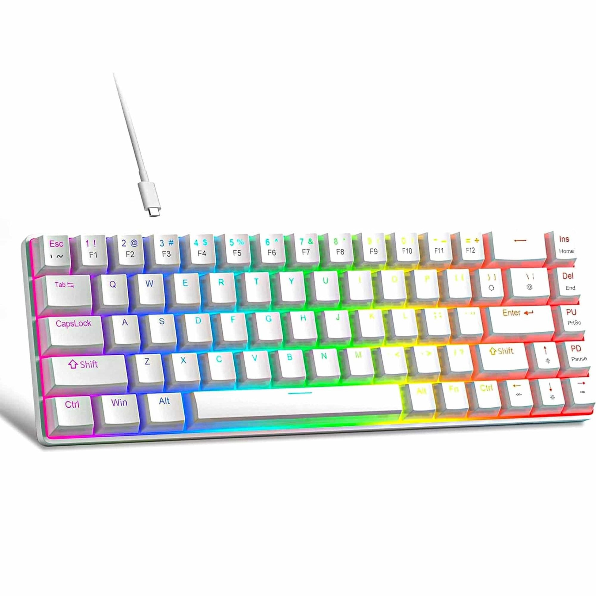 Tastatura Mecanica Gaming Timebox, 60%, iluminare RGB, 68 taste PBT Pudding, cu cablu Type-C, Red Swtich, Portabila, Alb - 221.ro