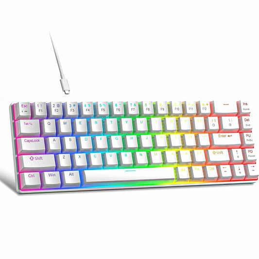 Tastatura Mecanica Gaming Timebox, 60%, iluminare RGB, 68 taste PBT Pudding, cu cablu Type-C, Red Swtich, Portabila, Alb - 221.ro