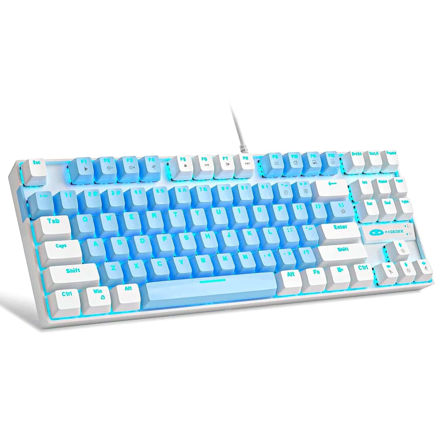 Tastatura Mecanica Gaming MageGee, 75%, iluminare LED, 87 taste TKL, cu fir, Blue Switch, Alb Albastru - 221.ro
