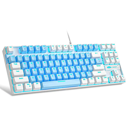 Tastatura Mecanica Gaming MageGee, 75%, iluminare LED, 87 taste TKL, cu fir, Blue Switch, Alb Albastru - 221.ro