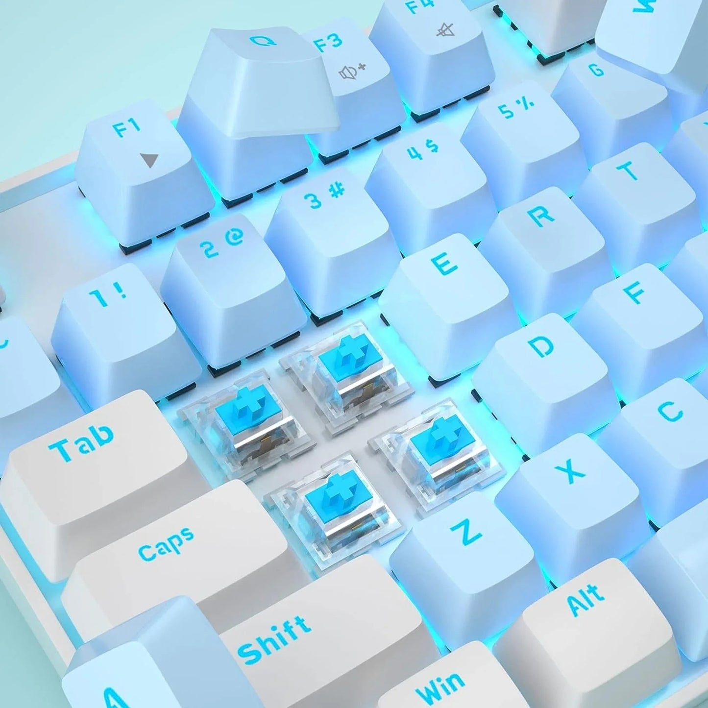 Tastatura Mecanica Gaming MageGee, 75%, iluminare LED, 87 taste TKL, cu fir, Blue Switch, Alb Albastru - 221.ro