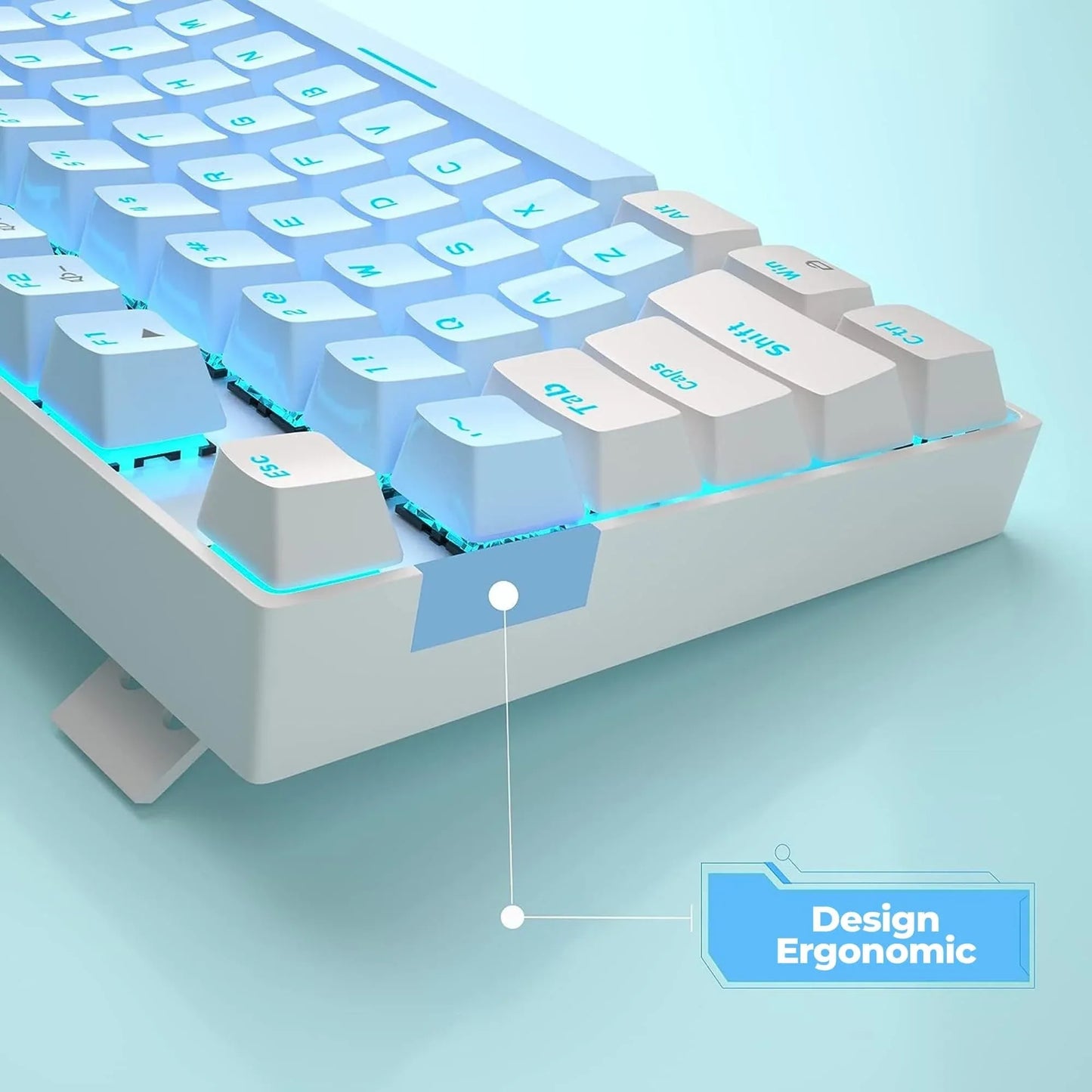 Tastatura Mecanica Gaming MageGee, 75%, iluminare LED, 87 taste TKL, cu fir, Blue Switch, Alb Albastru - 221.ro