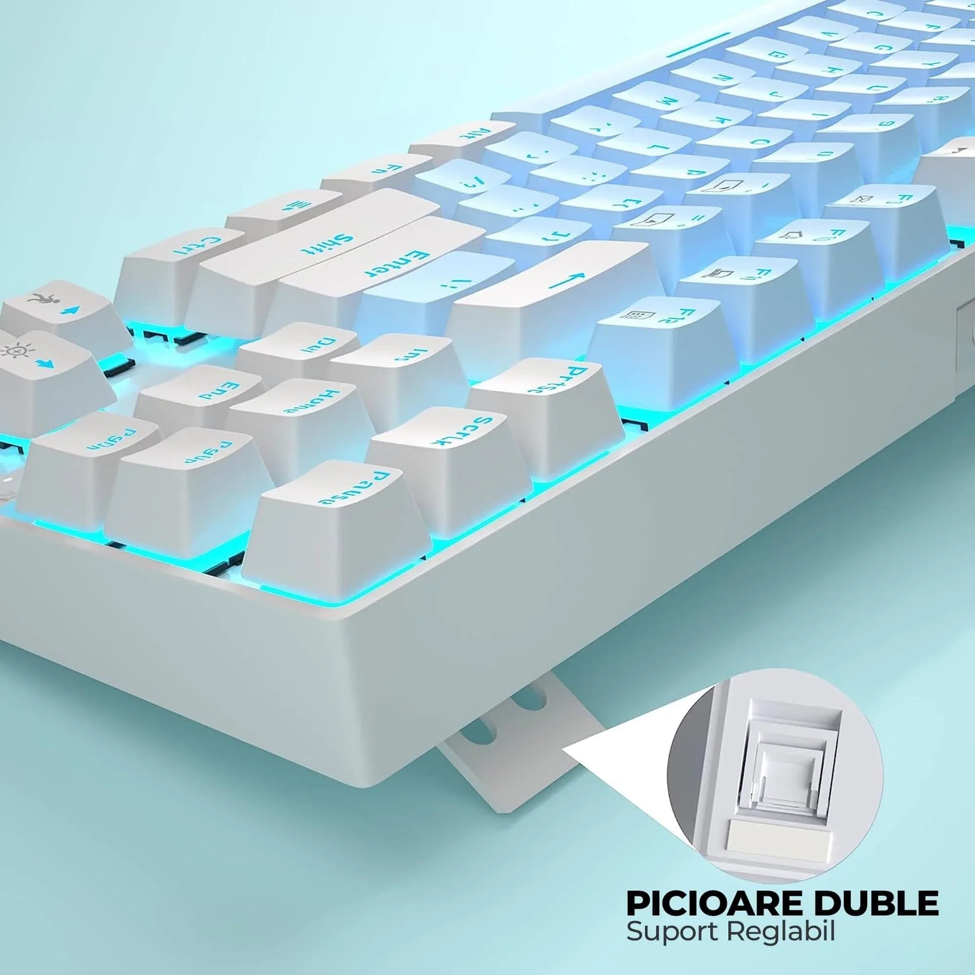 Tastatura Mecanica Gaming MageGee, 75%, iluminare LED, 87 taste TKL, cu fir, Blue Switch, Alb Albastru - 221.ro