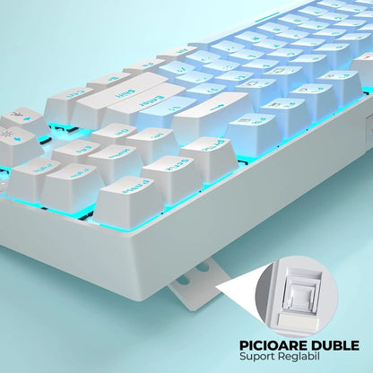 Tastatura Mecanica Gaming MageGee, 75%, iluminare LED, 87 taste TKL, cu fir, Blue Switch, Alb Albastru - 221.ro