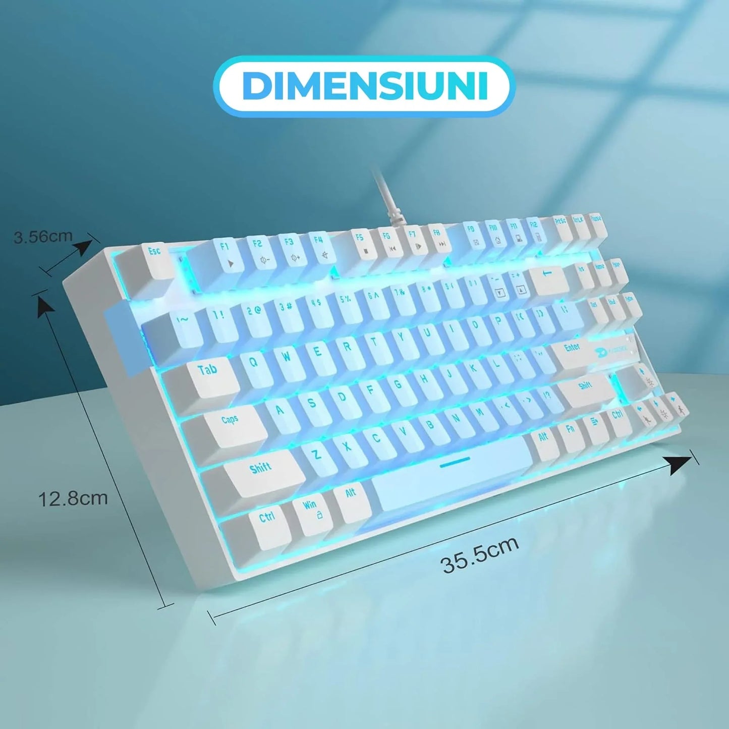 Tastatura Mecanica Gaming MageGee, 75%, iluminare LED, 87 taste TKL, cu fir, Blue Switch, Alb Albastru - 221.ro
