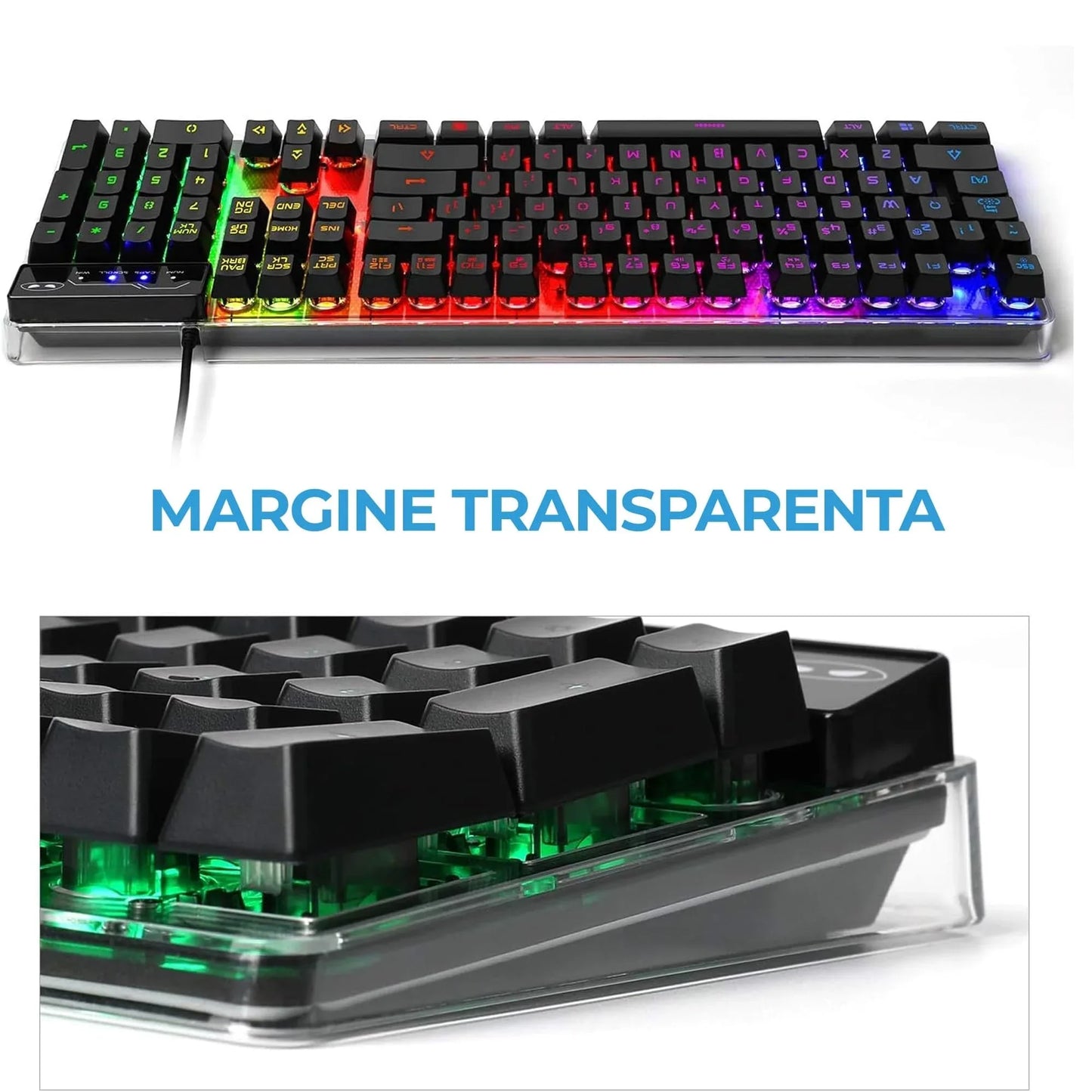 Kit Tastatura, Mouse Gaming RGB, 104 taste, cu fir, 7 culori si moduri de iluminare, Design Ergonomic, Baza metalica, Negru - 221.ro