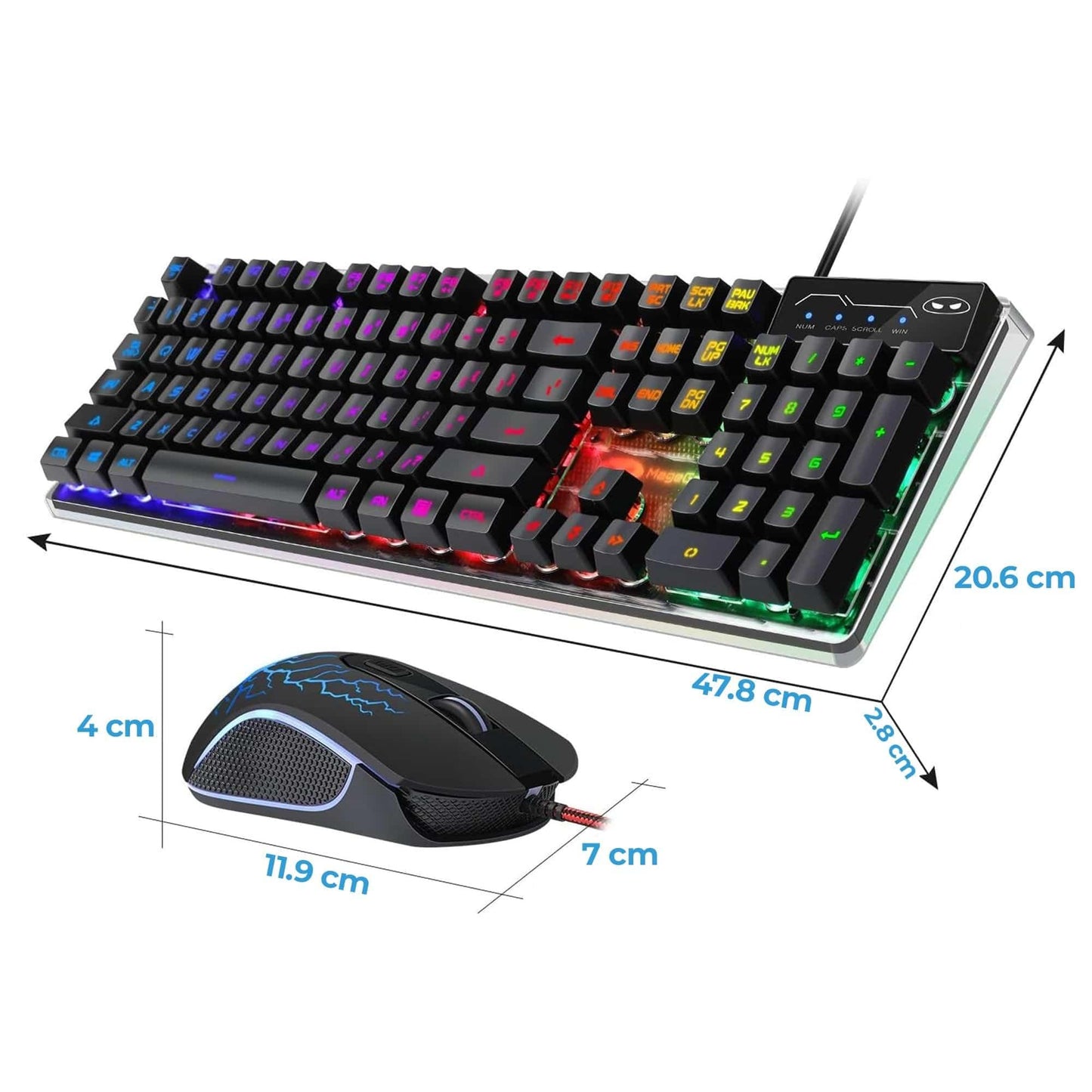 Kit Tastatura, Mouse Gaming RGB, 104 taste, cu fir, 7 culori si moduri de iluminare, Design Ergonomic, Baza metalica, Negru - 221.ro