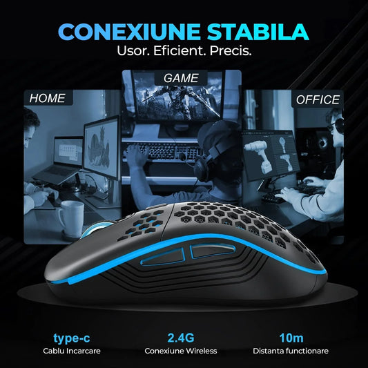 Mouse gaming wireless Timebox, 1600DPI, ultrausor 80g, USB Reciver 2, Negru
