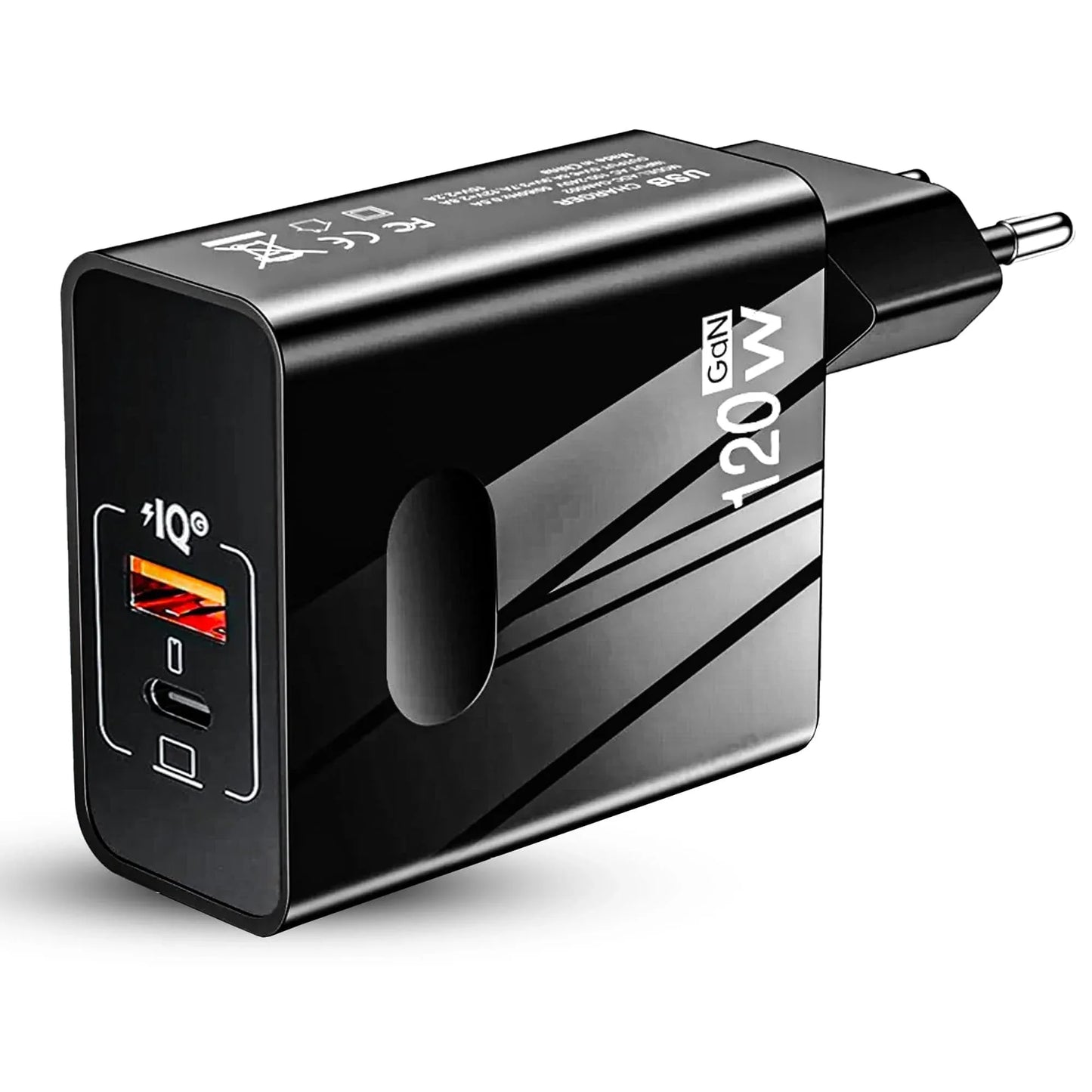 Incarcator Retea Timebox, 2 Porturi, 120W, 1 x Type-C, 1 x USB , C 3, Negru