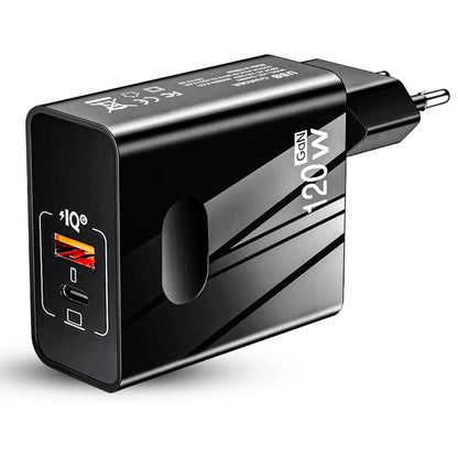 Incarcator Retea Timebox, 2 Porturi, 120W, 1 x Type-C, 1 x USB , C 3, Negru