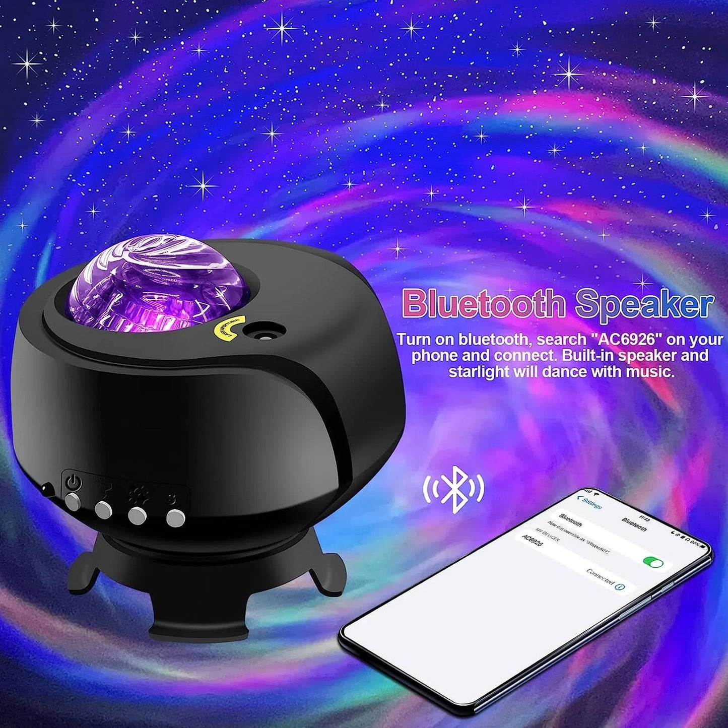 Lampa de veghe tip proiector stele Timebox, galaxii pentru camera, Negru