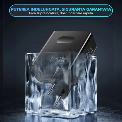 Incarcator Retea Timebox, 2 Porturi, 120W, 1 x Type-C, 1 x USB , C 3, Negru
