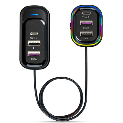 Incarcator auto 66W Super Fast Charge Timebox, 6 in 1, USB-C, USB, Negru