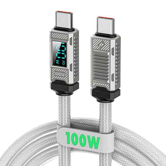 Cablu de Incarcare si Transfer de Date Timebox, USB-C la Type-C, 100W, 2m, Alb
