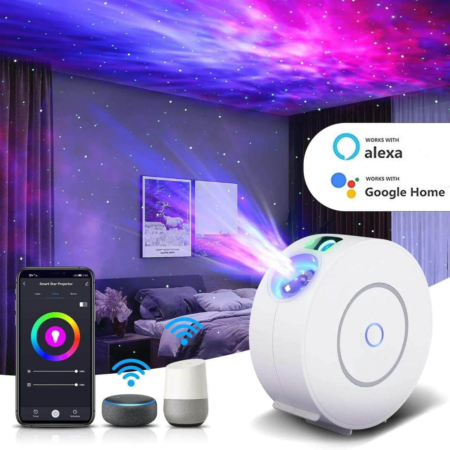 Lampa de veghe tip proiector stele cu aplicatie pe telefon