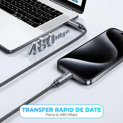 Cablu de Incarcare si Transfer de Date, Timebox, Super Fast-Charge 240W, 2m, Nylon, USB-C la Type-C, Negru - 221.ro