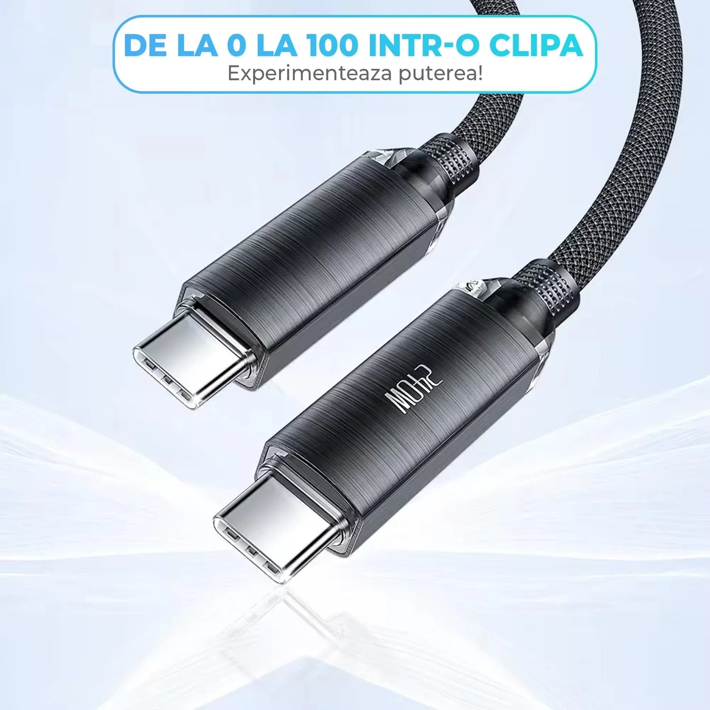 Cablu de Incarcare si Transfer de Date, Timebox, Super Fast-Charge 240W, 2m, Nylon, USB-C la Type-C, Negru - 221.ro