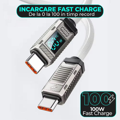 Cablu de Incarcare si Transfer de Date Timebox, USB-C la Type-C, 100W, 2m, Alb