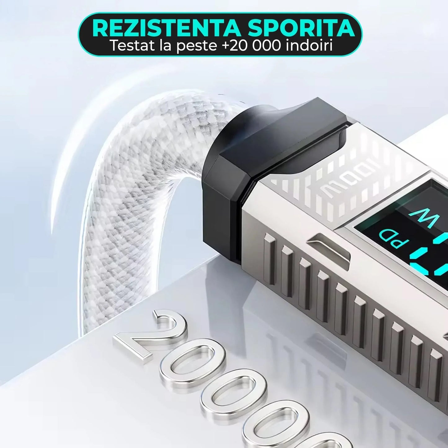 Cablu de Incarcare si Transfer de Date Timebox, USB-C la Type-C, 100W, 2m, Alb