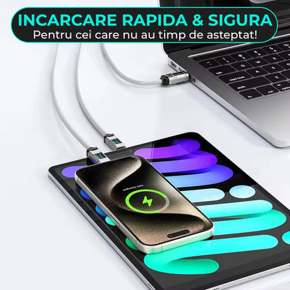 Cablu de Incarcare si Transfer de Date Timebox, USB-C la Type-C, 100W, 2m, Alb