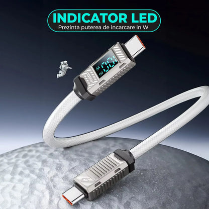 Cablu de Incarcare si Transfer de Date Timebox, USB-C la Type-C, 100W, 2m, Alb