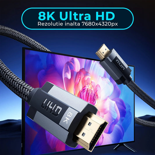 Cablu HDMI 2 Timebox, 8K 60Hz, 4K/2K 120Hz, 48Gbps, HDR, soundbar eARC