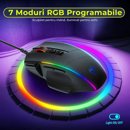 Mouse gaming Timebox, 5000 DPI, USB, Ergonomic, 1000Hz, RGB Led, Negru
