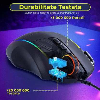 Mouse gaming Timebox, 5000 DPI, USB, Ergonomic, 1000Hz, RGB Led, Negru