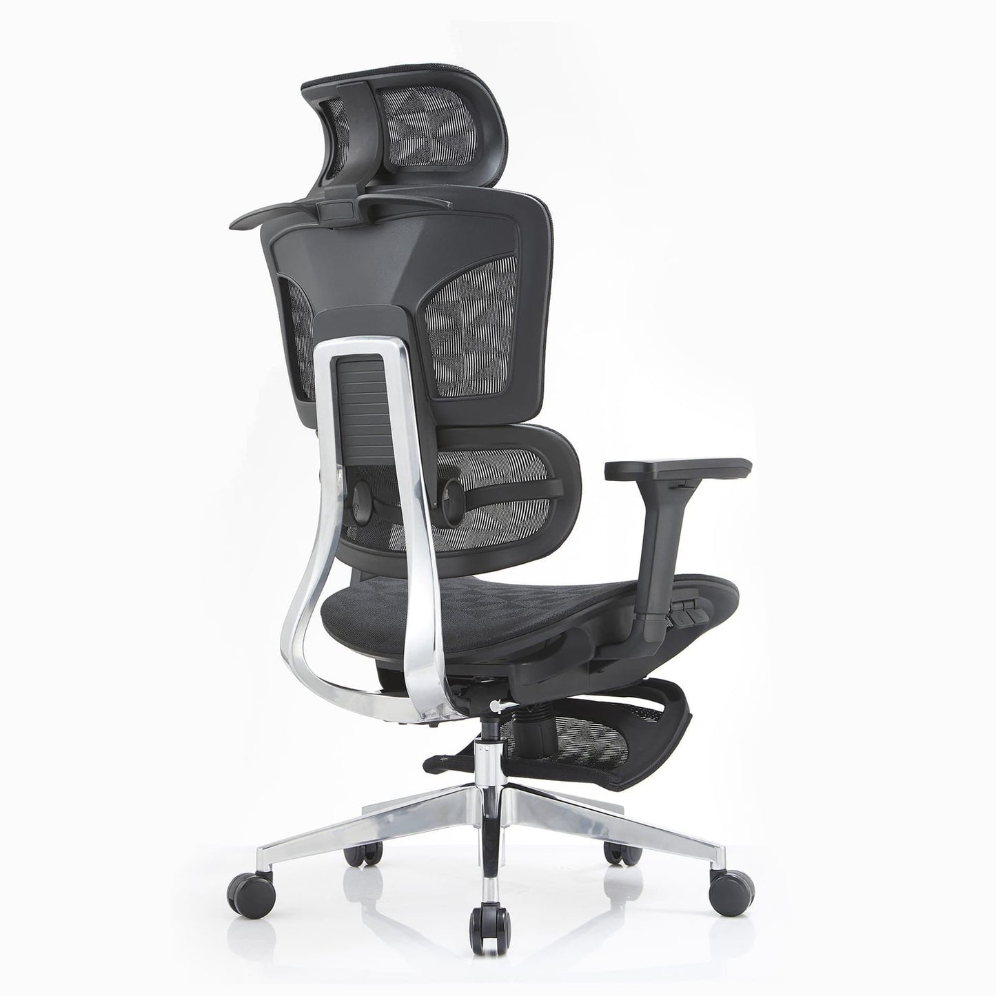 Scaun ergonomic Timebox, Reglare inaltime spatar in 6 pozitii 150°, Cotiere 5D, Plasa Mesh, Profil lombar flexibil, Spatar si Baza din aluminiu durabil, pana la 150 kg, Negru - 221.ro