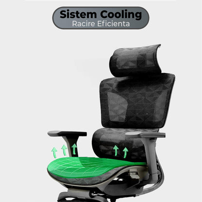 Scaun ergonomic Timebox, Reglare inaltime spatar in 6 pozitii 150°, Cotiere 5D, Plasa Mesh, Profil lombar flexibil, Spatar si Baza din aluminiu durabil, pana la 150 kg, Negru - 221.ro