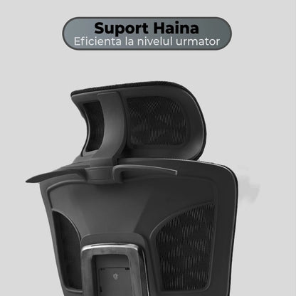 Scaun ergonomic Timebox, Reglare inaltime spatar in 6 pozitii 150°, Cotiere 5D, Plasa Mesh, Profil lombar flexibil, Spatar si Baza din aluminiu durabil, pana la 150 kg, Negru - 221.ro