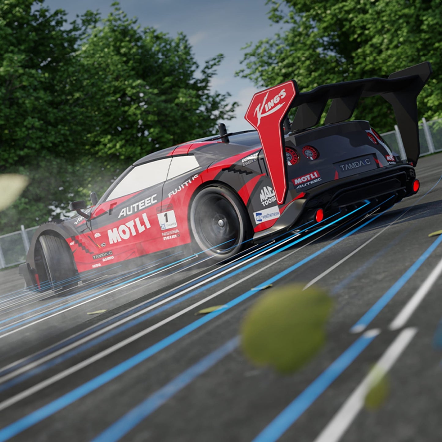 Masina cu telecomanda RC, Timebox, Drift car, 30km/h, 4x4, lumini LED, cauciucuri interschimbabile, 2 baterii tip acumulator incluse, 1:16, Negru/Rosu