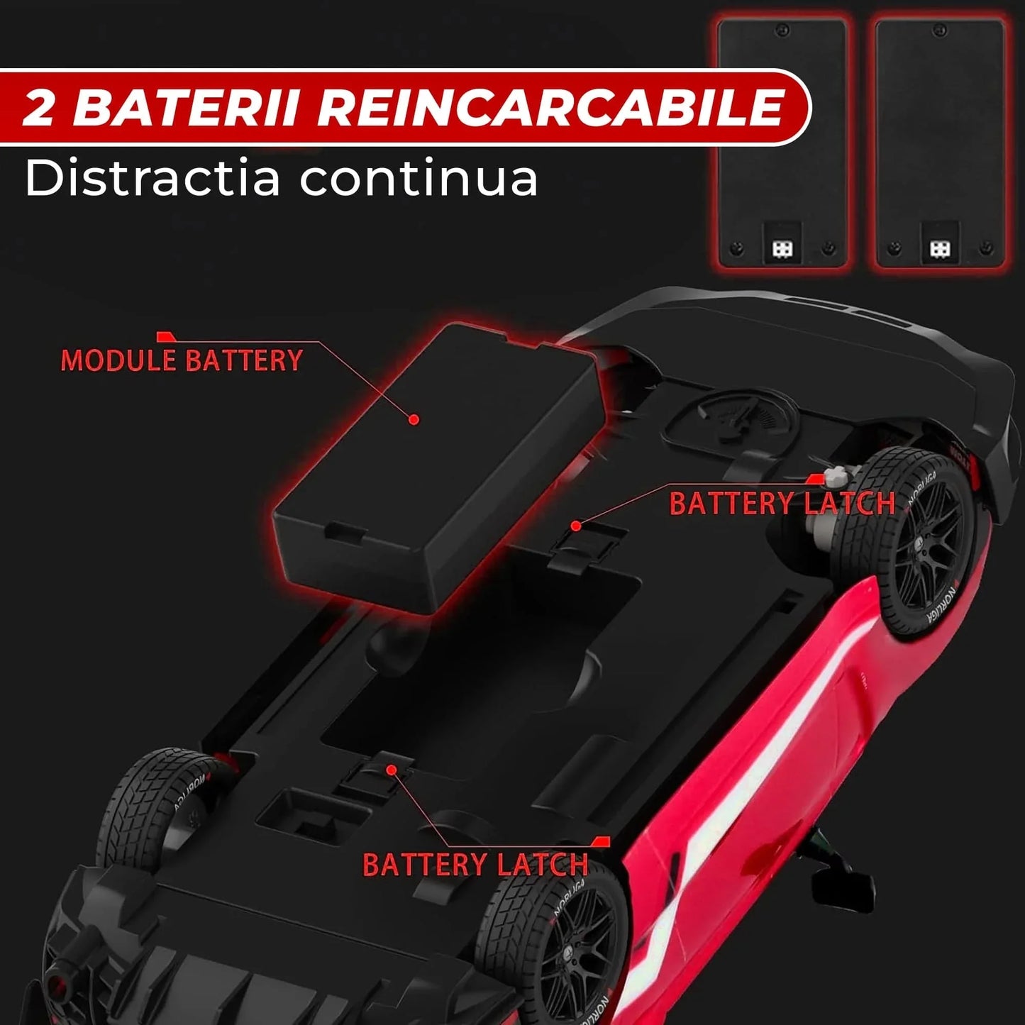 Masina cu telecomanda RC Timebox, 30km/h, 1:16, 4x4, Drift car, lumini LED, Rosu