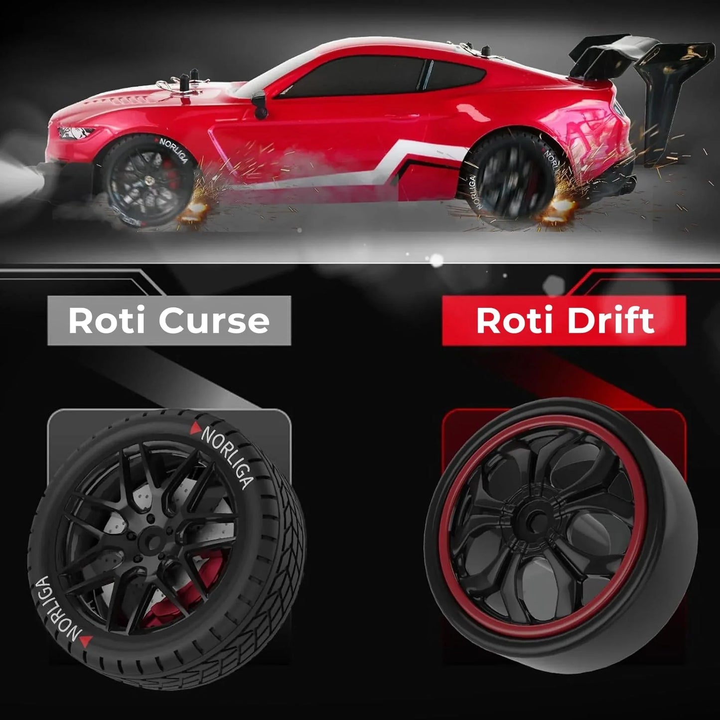 Masina cu telecomanda RC Timebox, 30km/h, 1:16, 4x4, Drift car, lumini LED, Rosu